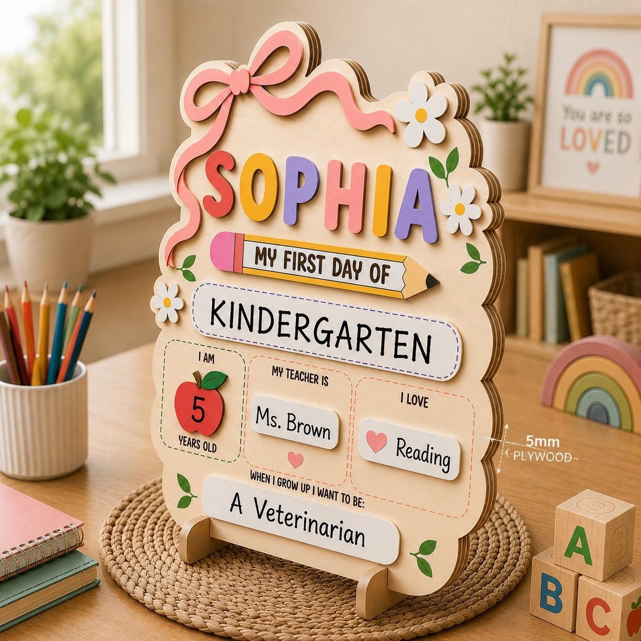Custom First Day Kindergarten Sign, Personalized School Photo Board