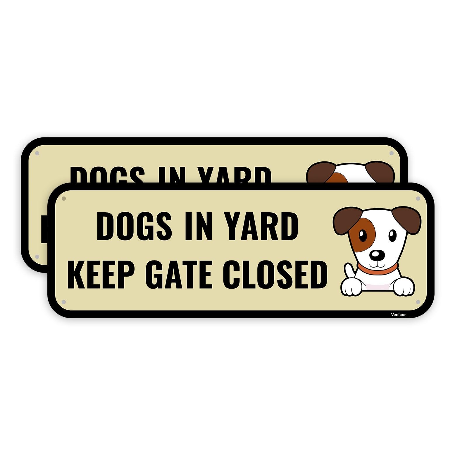 2 PCS 10×3.5 inch “Dog In Yard Keep Gate Closed” Sign Funny Aluminum Plate