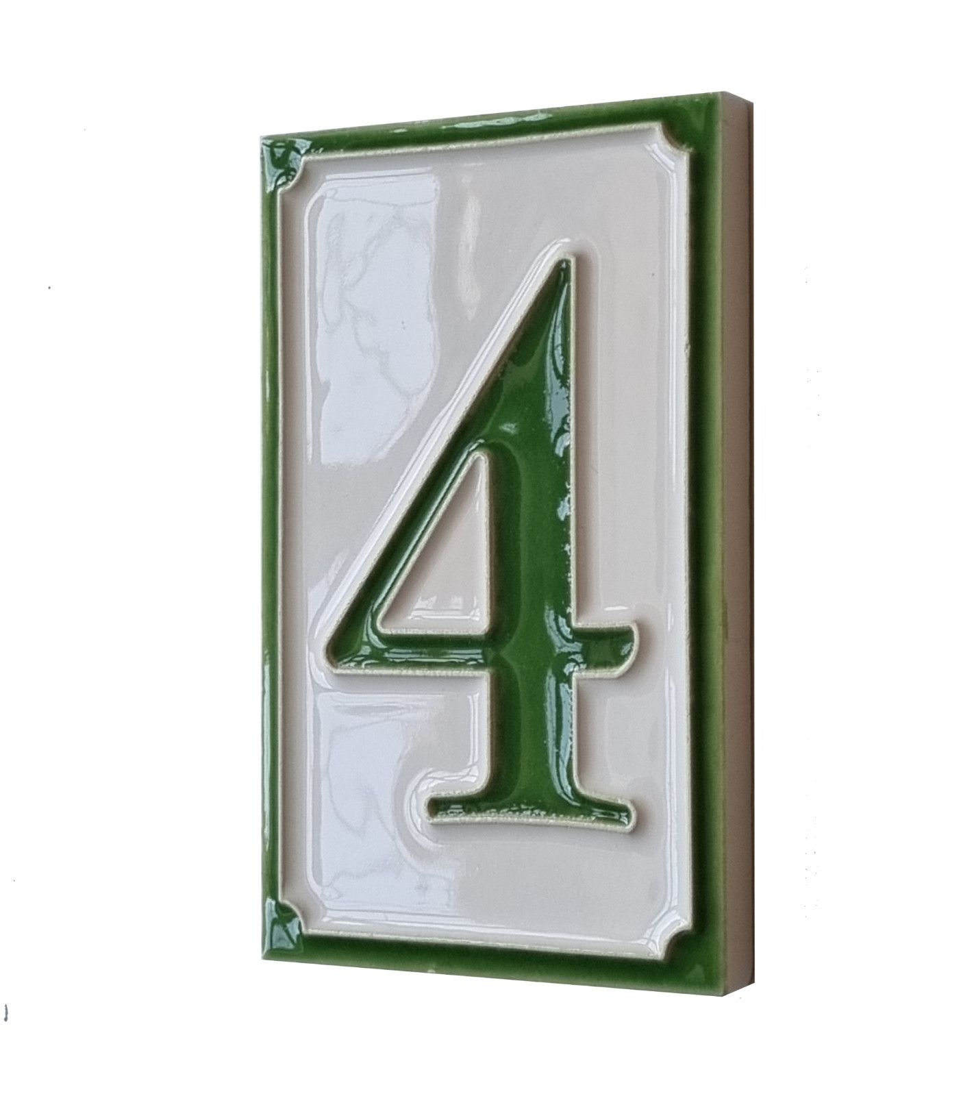 11 cm x 7 cm Italian Ceramic Green Numbers & Brown Or White Frames