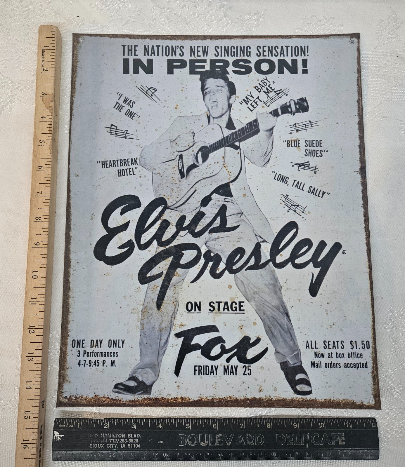 ELVIS Fox Theater Concert Flier Replica Tin Sign w Patina 12″ x 15″