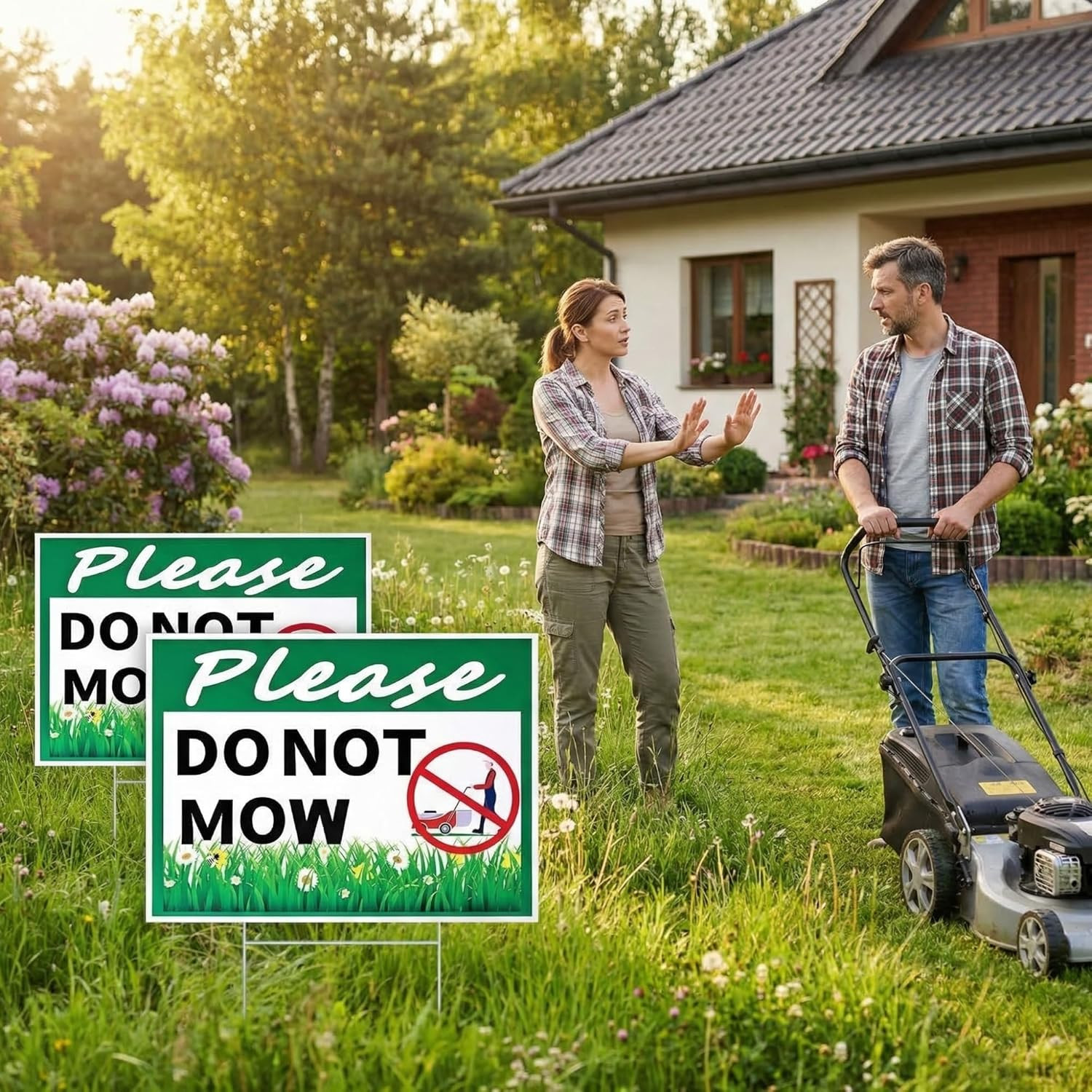 2 Pcs Please Do Not Mow Sign with Metal H Stake 12 X 9 Inches No Mow May Yard Fl