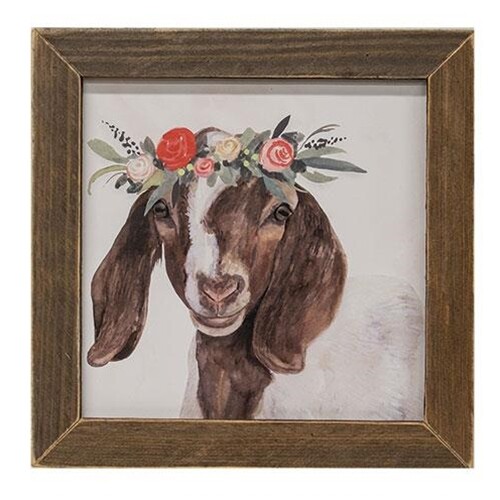 New Country Rustic Farmhouse ROSE FLOWER GARDEN GOAT PICTURE Barn Wood Frame