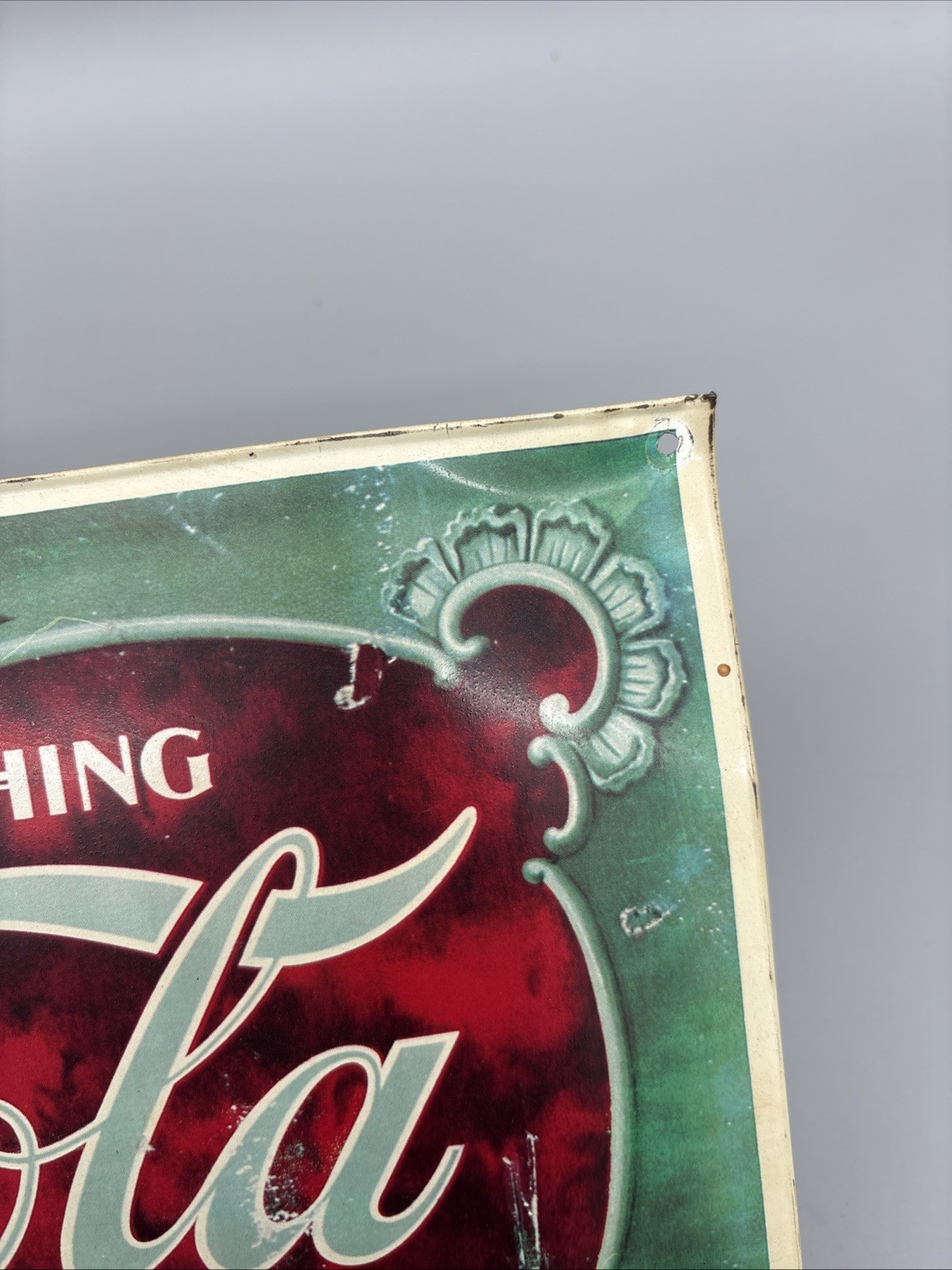 Vintage Metal Coca Cola Sign Faux Antique 5 Cents 16 in x 9 in