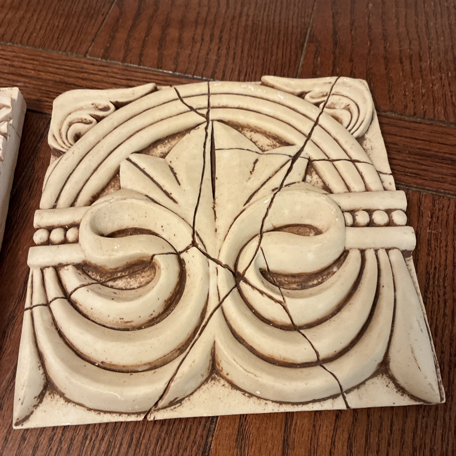 Wall Tiles/Plaque Floral Geometric Carved Decorative Cream Heavy Resin-Lot Of 3