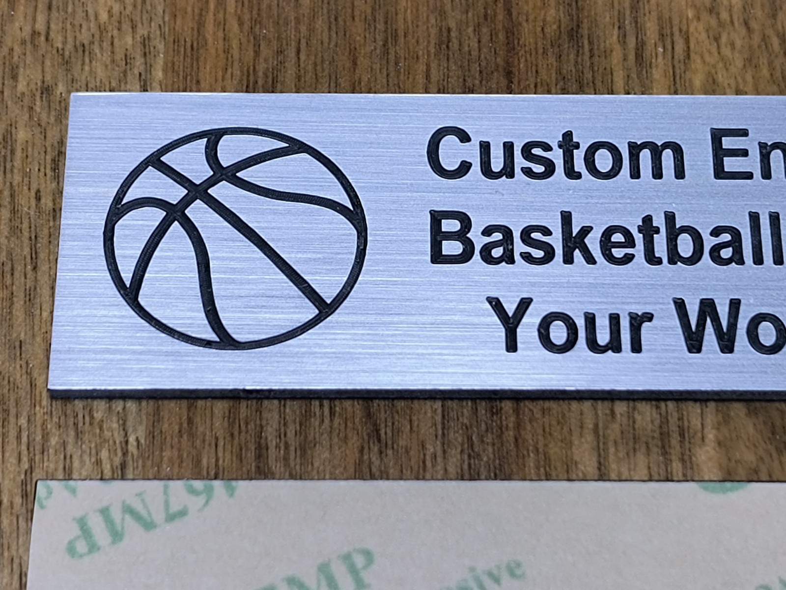 Custom Engraved 1×3 Brushed Silver Tone Basketball Plaque | Nameplate Label Tag