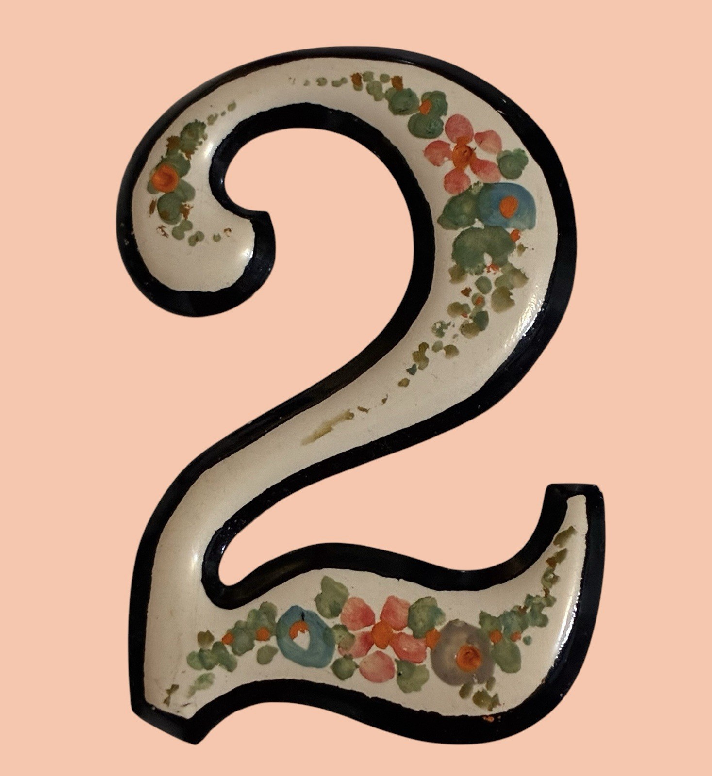 Vintage Handpainted Thin Plastic Numbers 1 2 3 4 5 6 7 8 French Decor 3 “ Floral