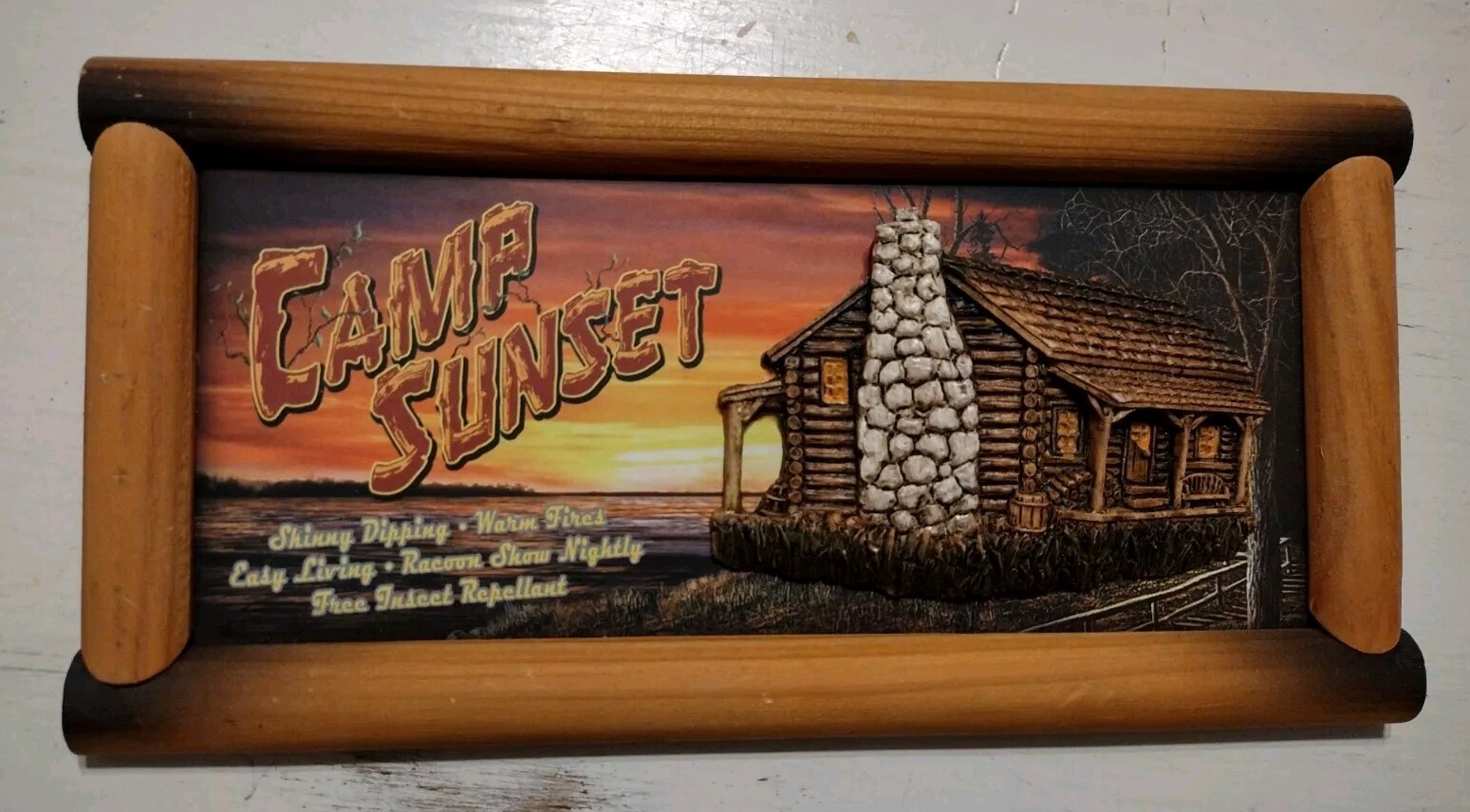 Rivers Edge Products Wooden Wall Art W Camp Sunset w/raised Cabin Decor