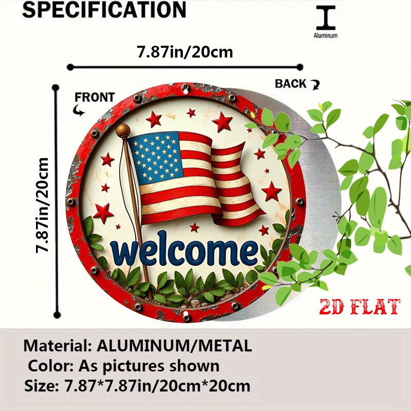 2D Flat Round Aluminum Metal Tin Sign Stars Stripes Metal Tin Sign Wall Decor♪