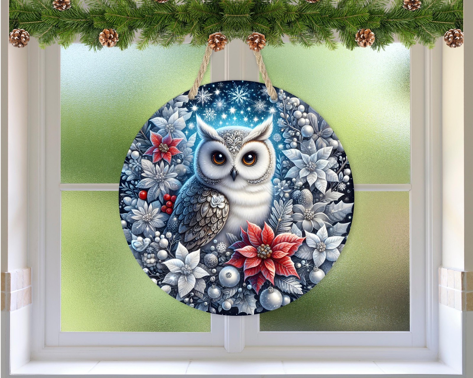 Winter Owl Door Sign Aluminum Outdoor Decor Waterproof Smooth Finish