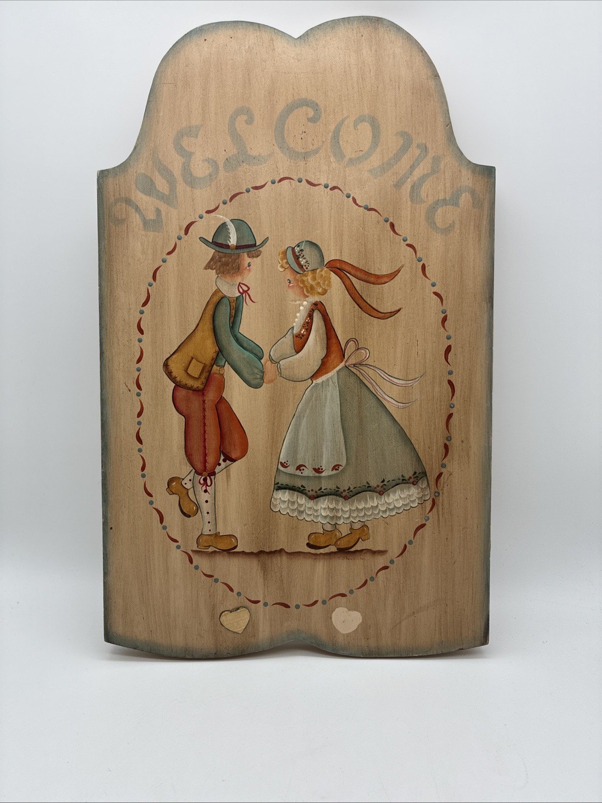 Handpainted Vintage Wooden Welcome Sign European Folk Art Dutch Cottagecore