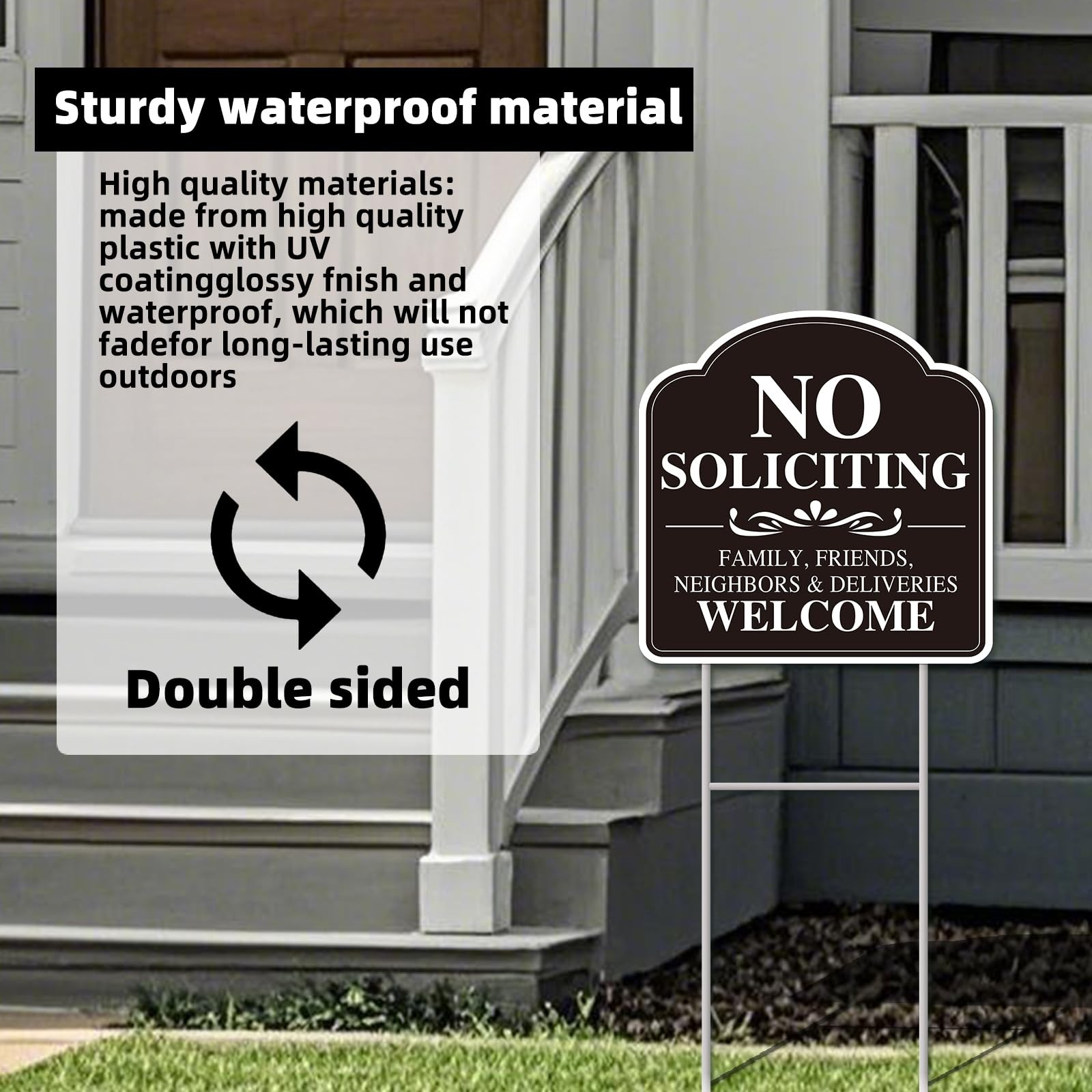 No Soliciting Sign for House, No Soliciting Yard Sign, 2-Pack 12″x12″ Double