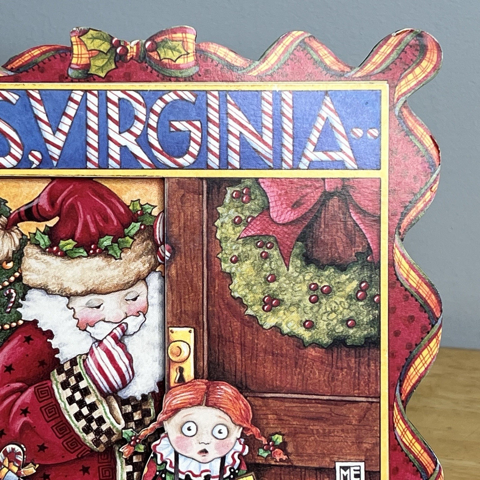 VTG Mary Engelbreit Yes, Virginia Christmas Table Hang Sign Sunrise Pub Read