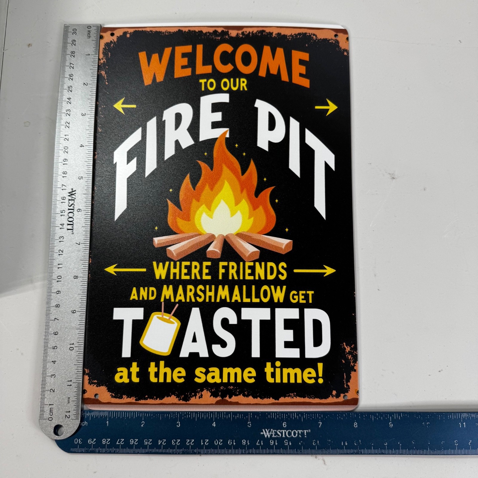 Welcome To Our Fire Pit Metal Tin Sign Campfire Patio Marshmallow Decor