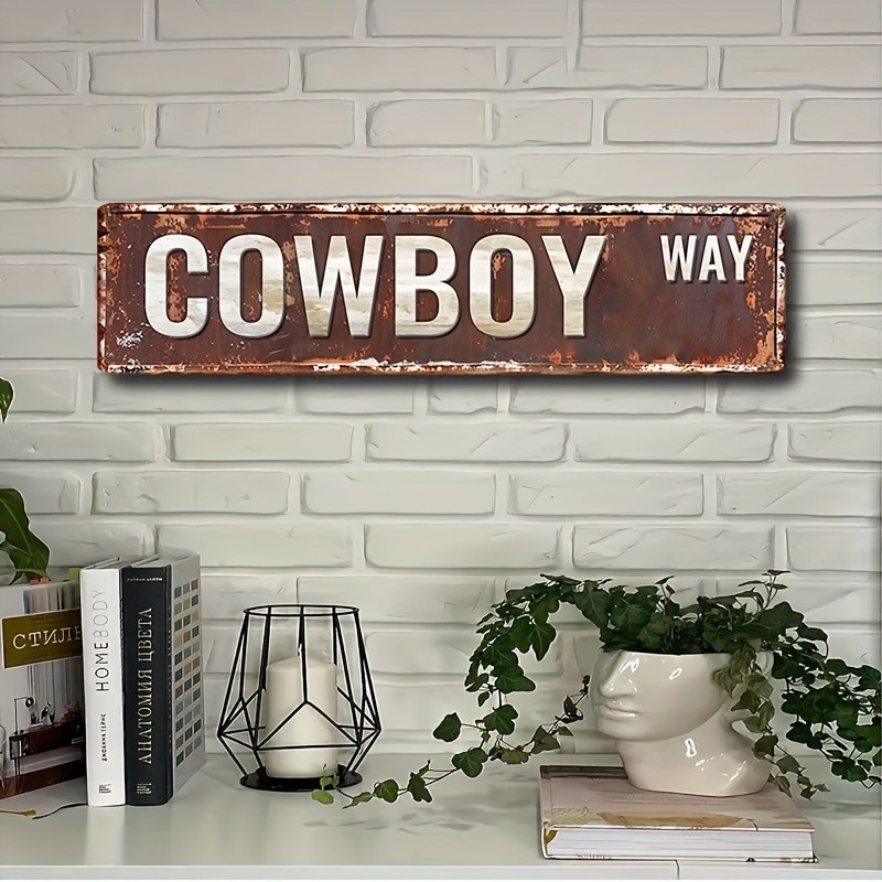 Vintage Cowboy Way Metal Sign Rustic Western Decor Retro Bar Man Cave Wall Art