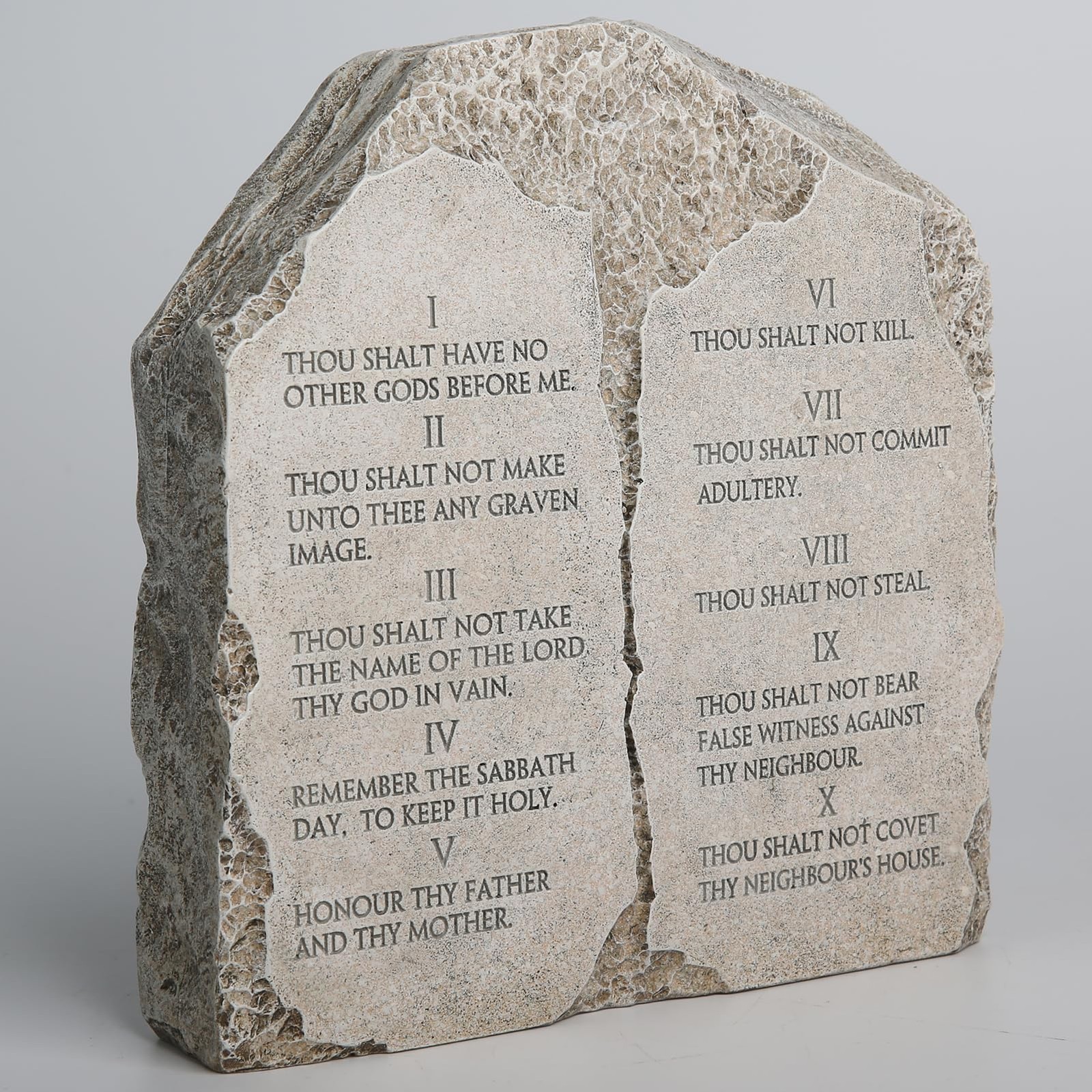 Ten Commandments Tabletop Decor – 6.8-Inch Stone Effect Religious Statue Gray
