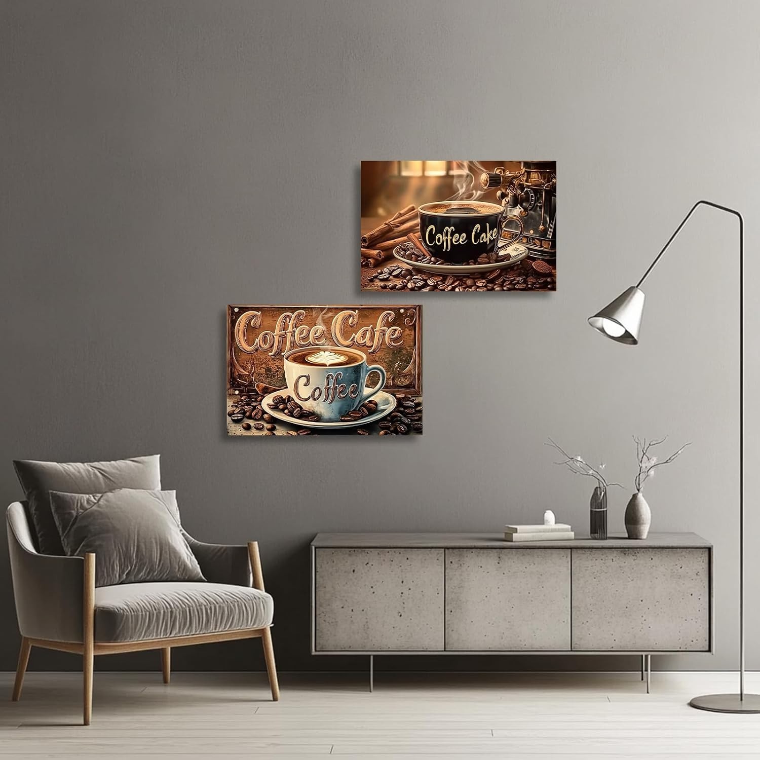 Coffee Sign Wall Art Kitchen Pictures Coffee Cup and Bean Canvas
