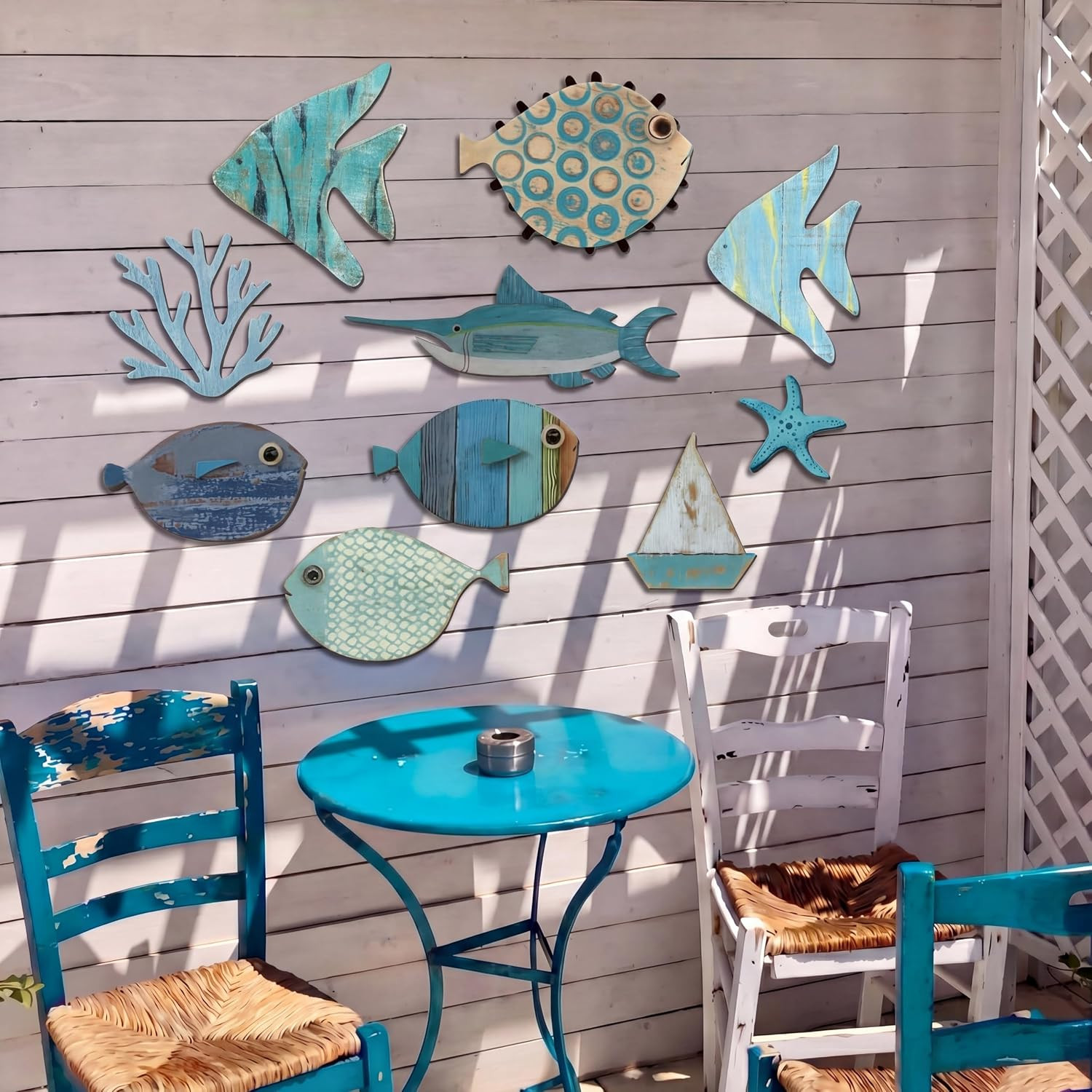 10 Pcs Fish Wall Decor Wood School of Fish Wall Decor Beach Theme