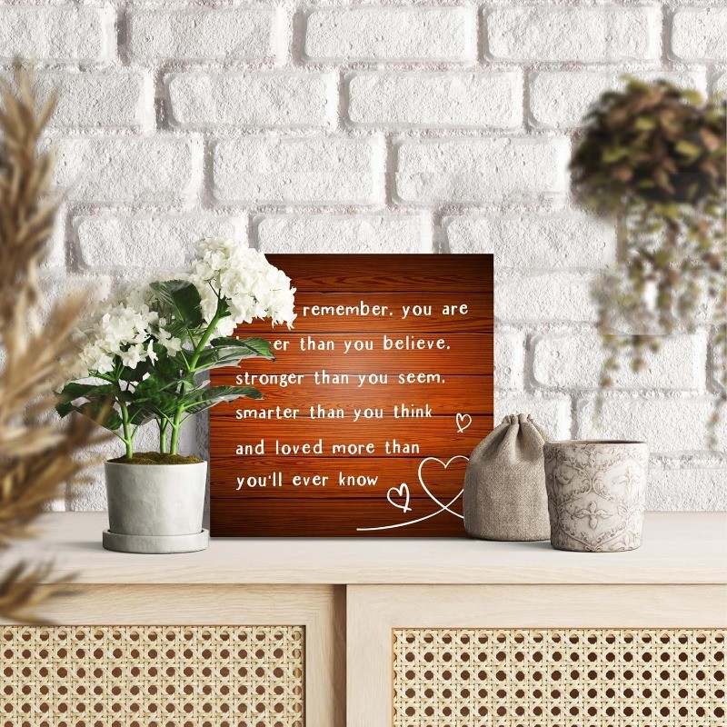 Brown Wood Grain Freestanding Box Sign Inspirational Braver Smarter Quote