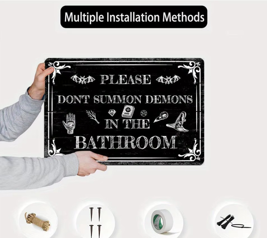 Vintage Witch Wiccan Gothic Demons in the Bathroom Sign Wall Decor 8×12 2D NEW