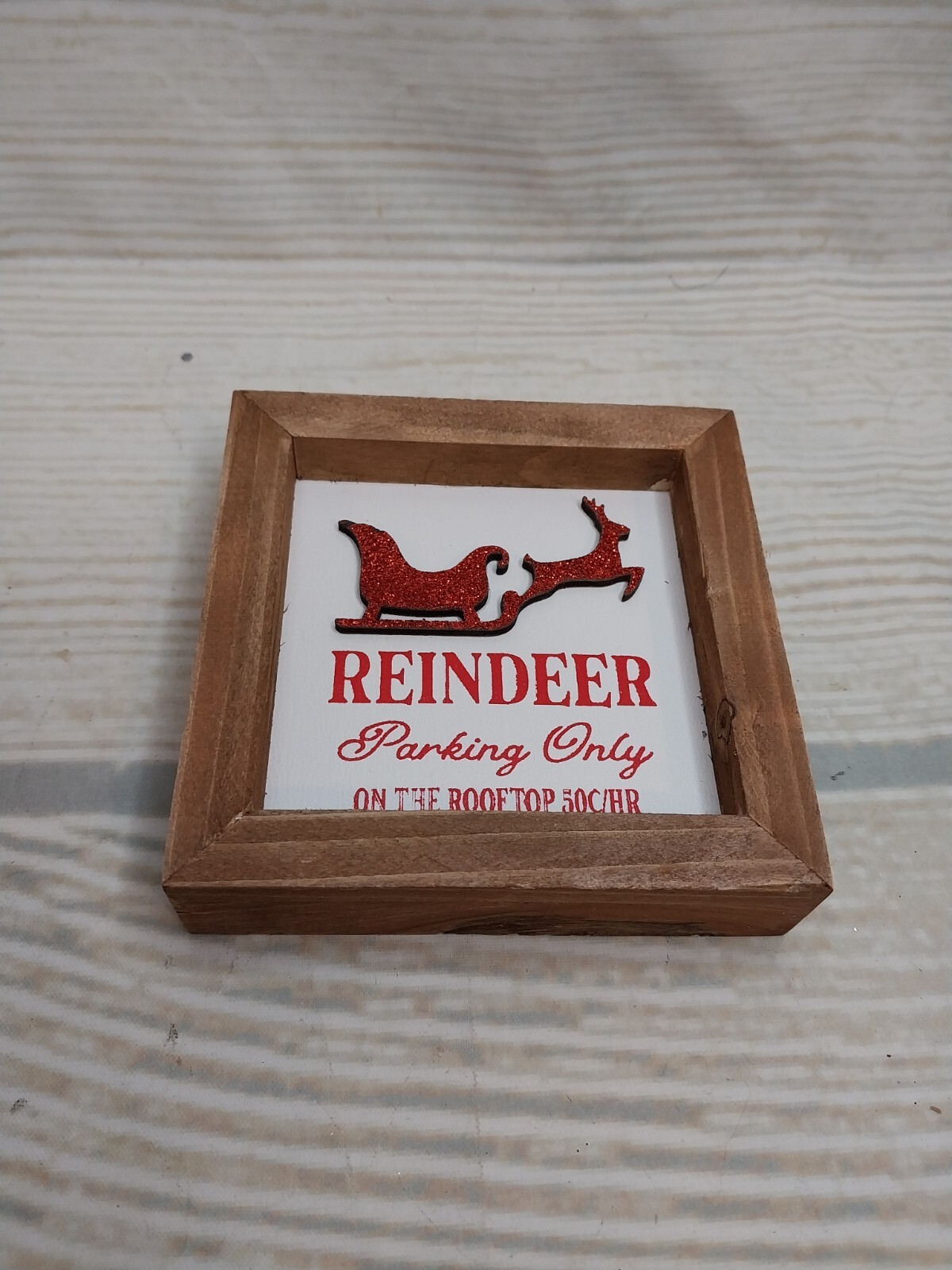 New! “Reindeer Parking Only” Christmas Wood Frame Sign Decor Tier Tray Glitter