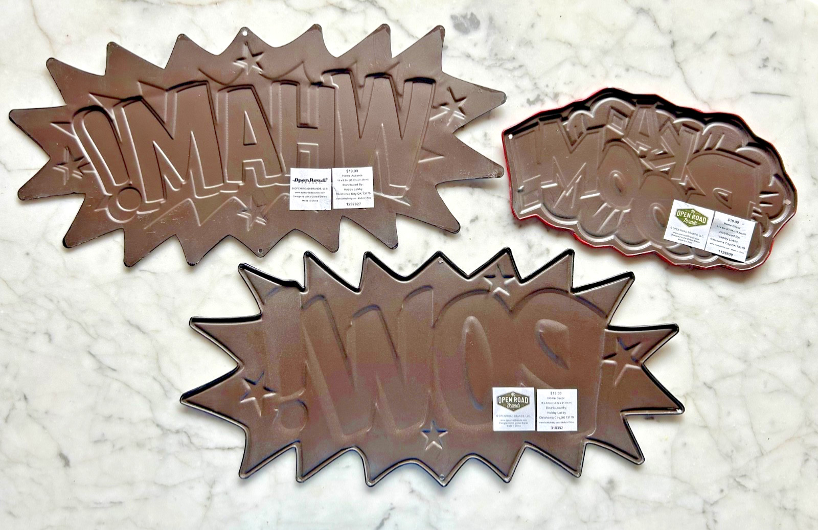 Batman KA-BOOM! Embossed Metal Sign Lot of 3 Open Road Superhero Marvel Comics