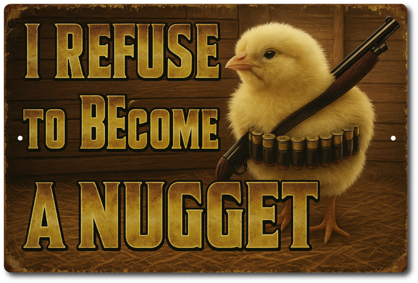 Funny Farm Chicken Sign I Refuse to Become a Nugget 12×8 Aluminum Tin Sign