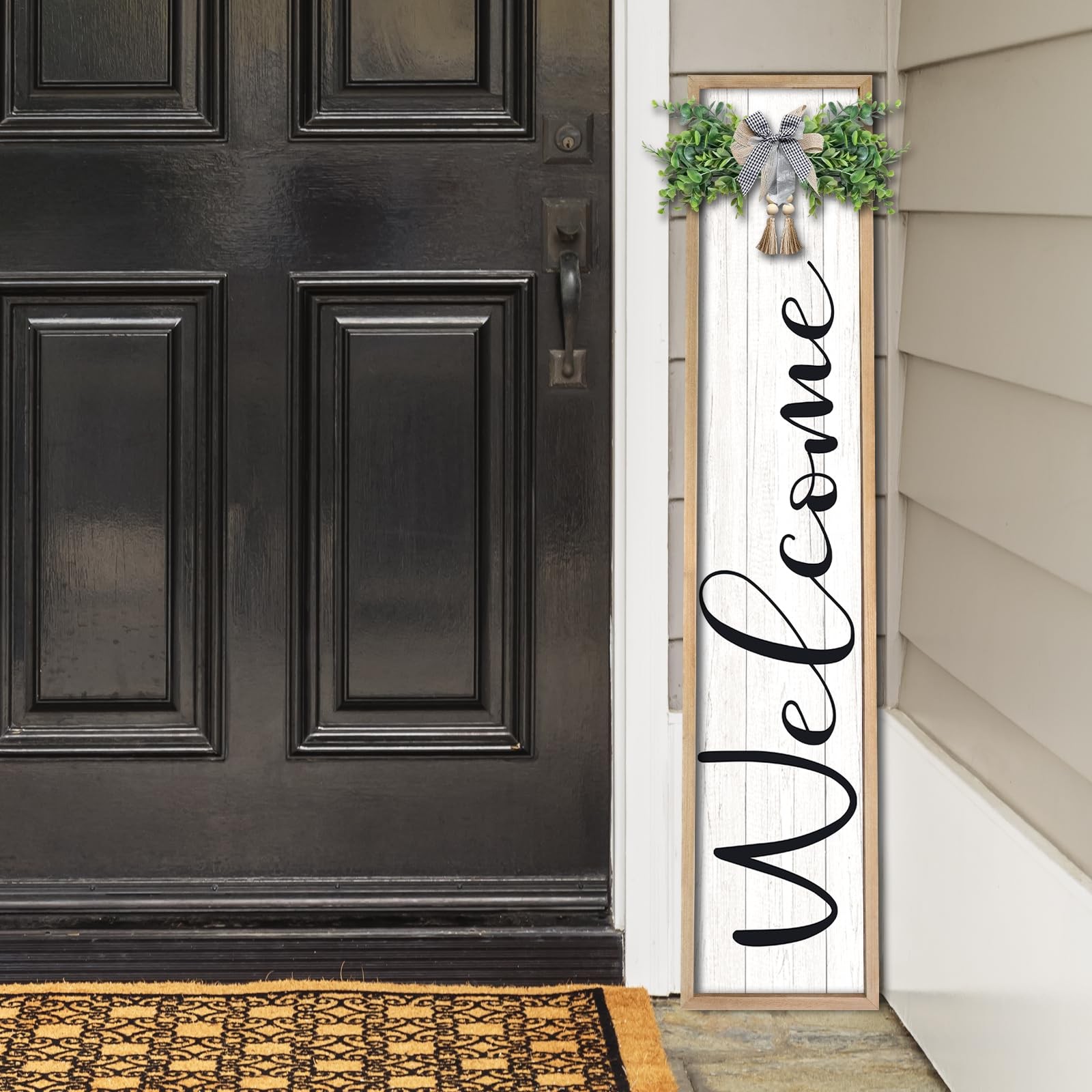Welcome Sign for Front Porch Standing Large Outdoor Decor 45″X9″ Vertical Lea…