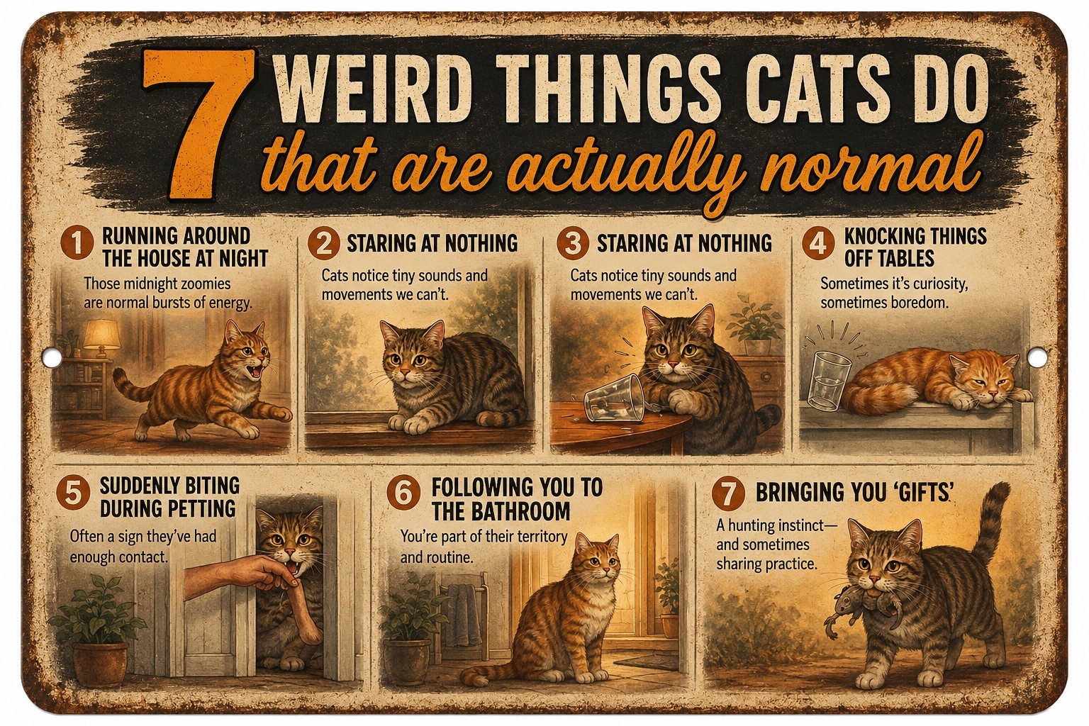 Cat Lover Wall Decor Funny Cat Person Sign 7 Weird Things Cats Do 8×12 Rustic
