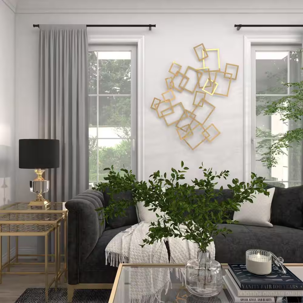30 In. X 22 In. Metal Gold Overlapping Rectangles Geometric Wall Decor