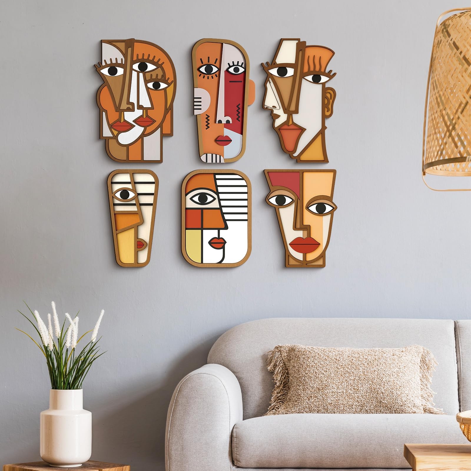 6 Pcs Abstract Wood Wall Art Decor Minimalism Home Wall Sculptures Mid Centur…
