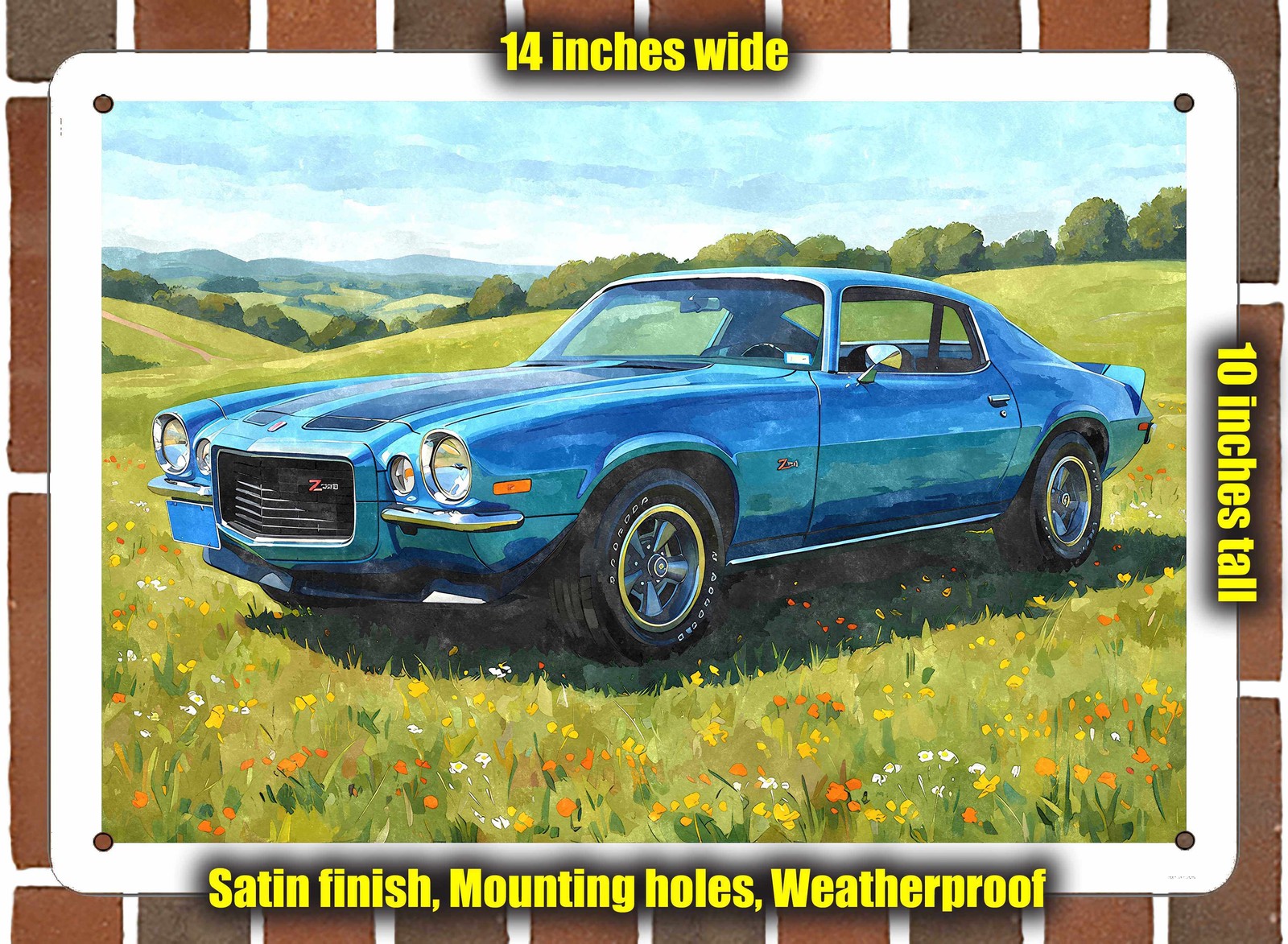 Metal Sign – 1970 Chevrolet Camaro Z/28 RS Watercolor – 14×10