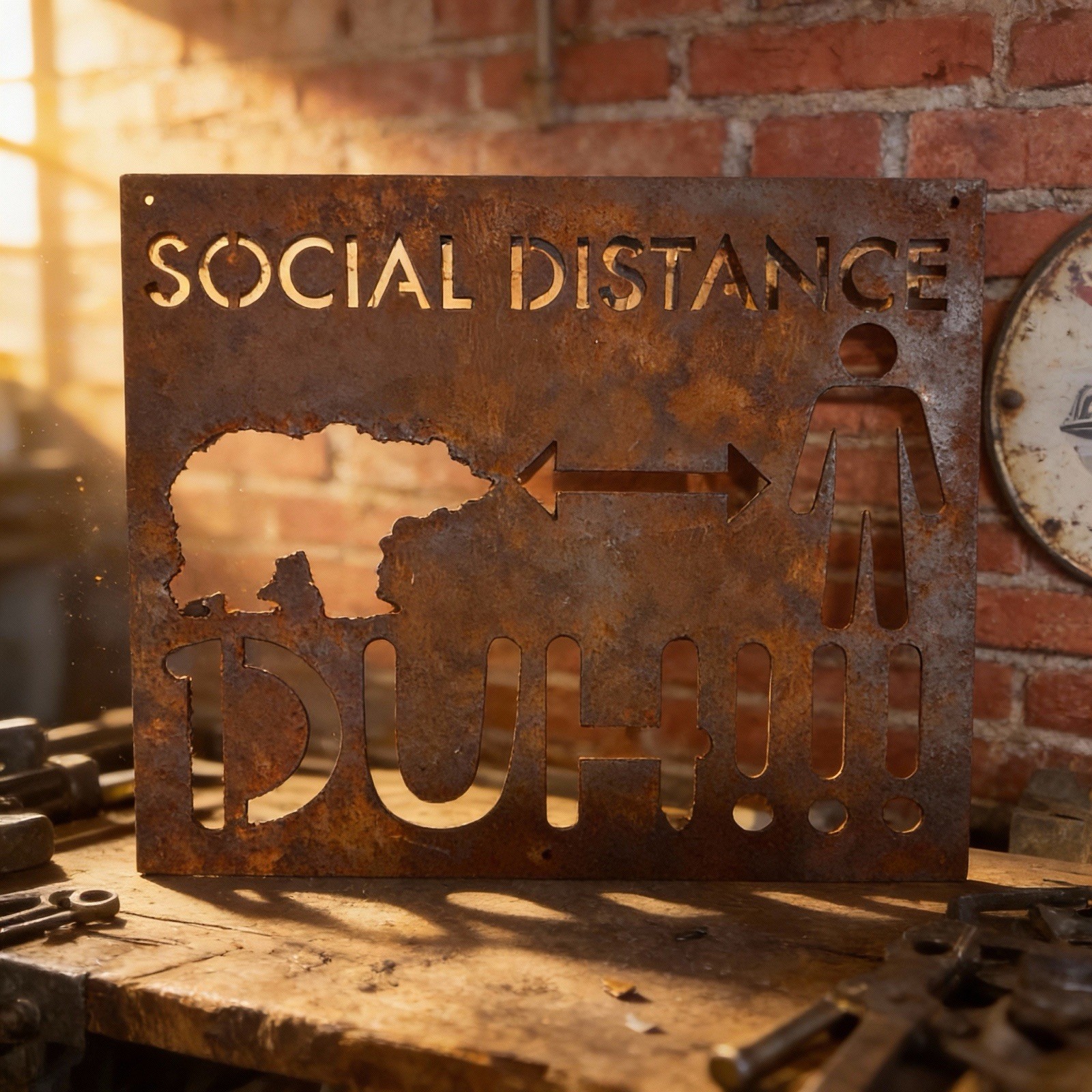 14X12 Funny Rusted “Social Distance Duh” Steel Sign…Made/USA…Ships Free!