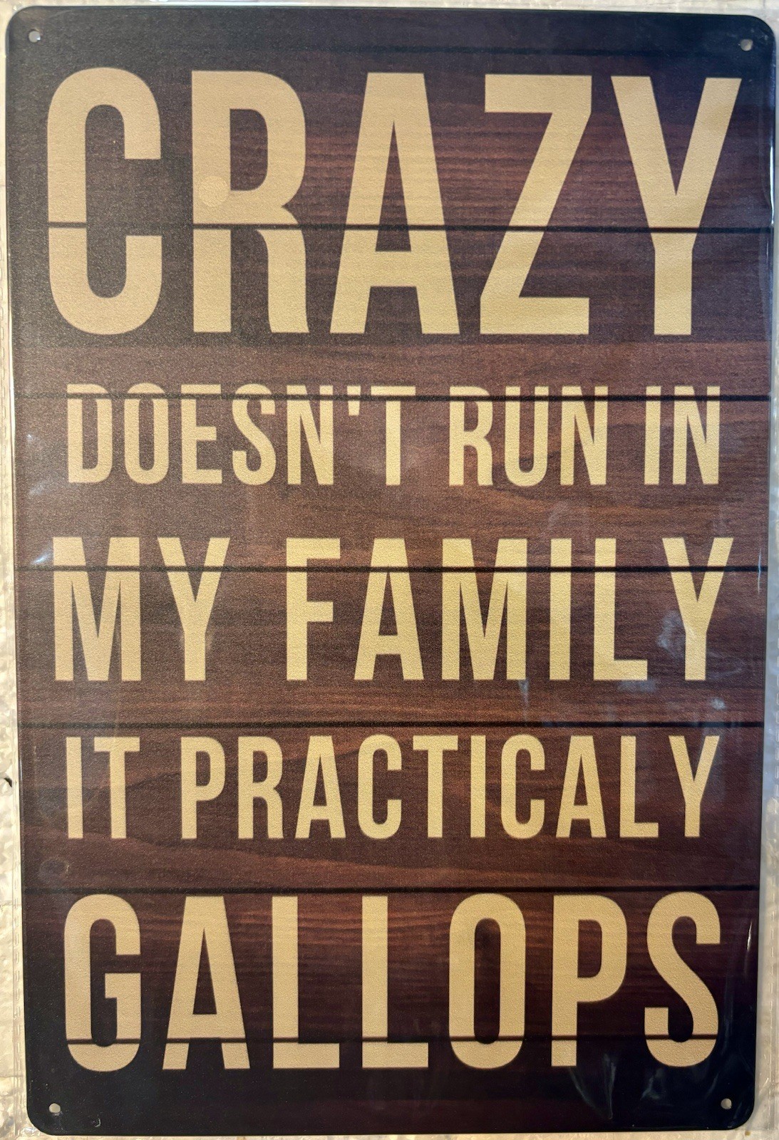 TIN SIGN 8×12 Crazy Funny Family Relatives Home Gallops Runs Humor Kids DD12