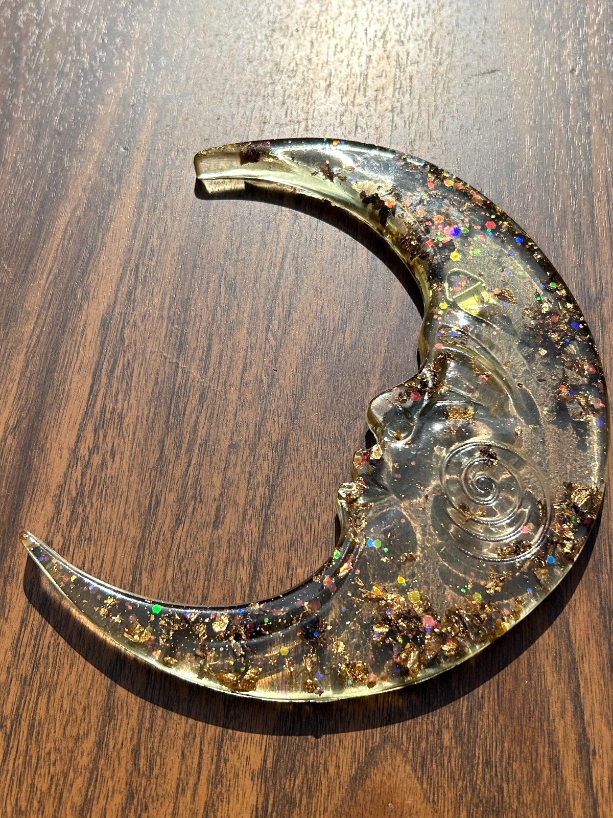 Resin Moon Wall Hanging Plaque Celestial Holographic Glitter Gold Flake