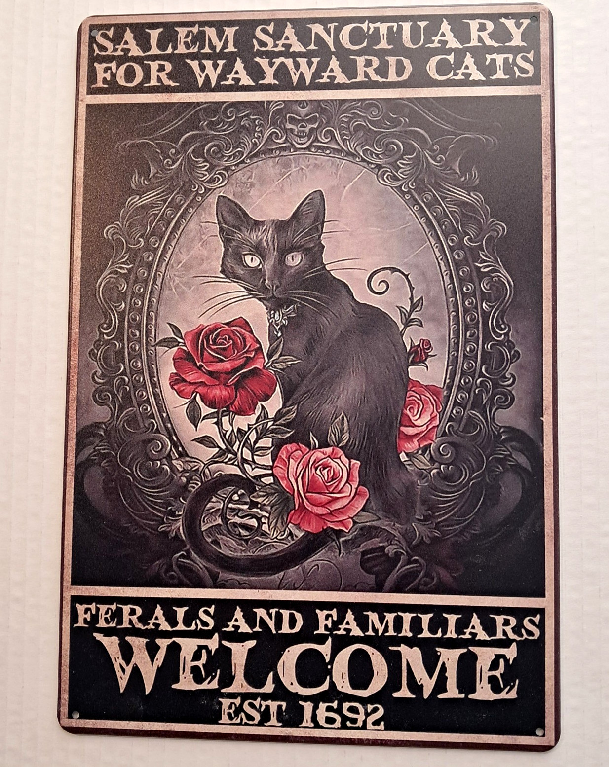 Salem Sanctuary for Wayward Cats 8×12 vintage/retro look metal sign gothic black