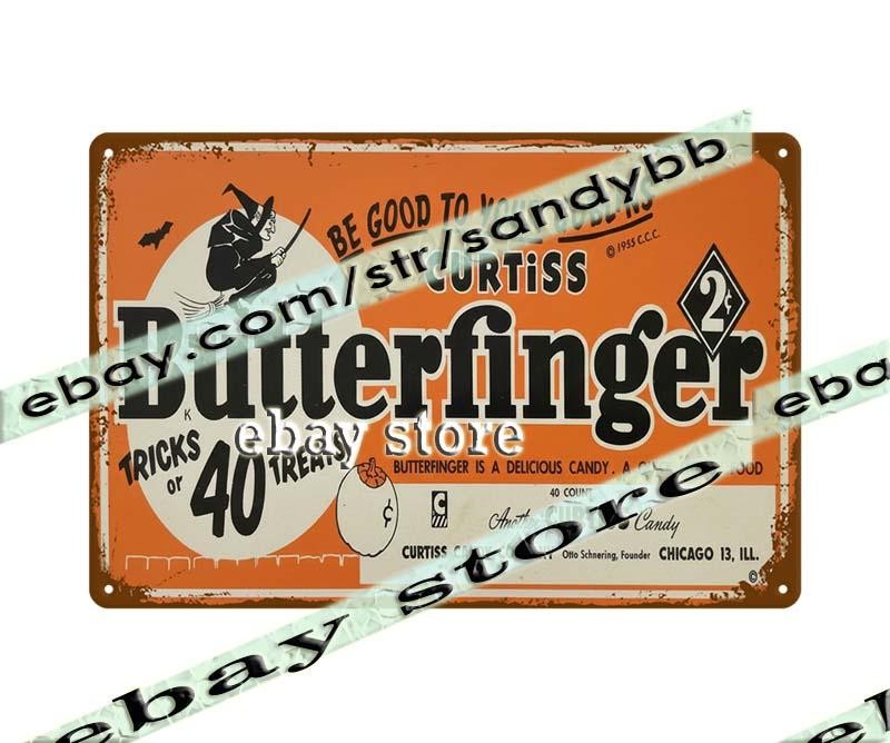 1950s Halloween Candy Curtiss Butterfinger Tricks or Treats tin sign
