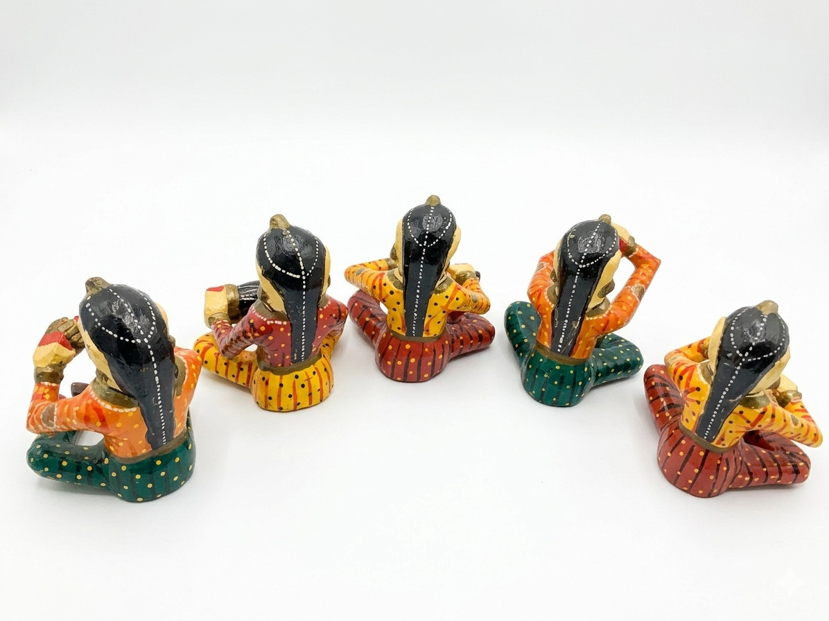5 Set Handcrafted Rajasthani Wooden Musician Dolls Colorful Indian Folk Art