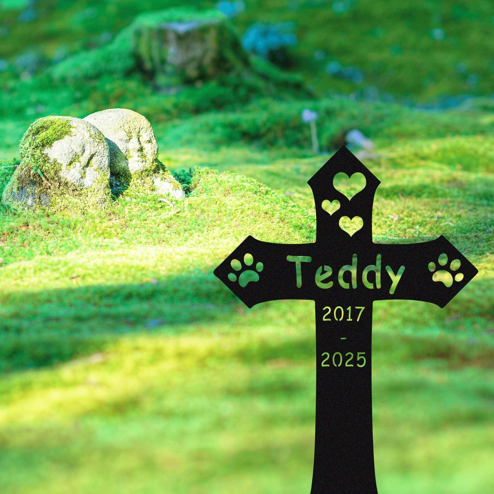 Personalized Pet Memorial Cross Stake, Custom Dog Grave Marker Garden Tribute
