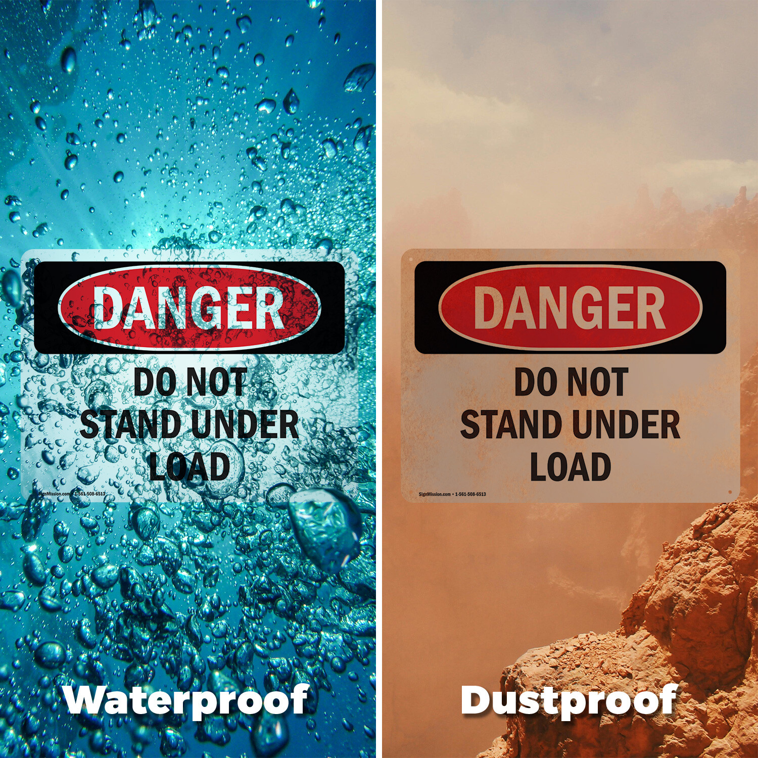 (2 Pack) Do Not Stand Under Load OSHA Danger Sign Decal Metal Plastic