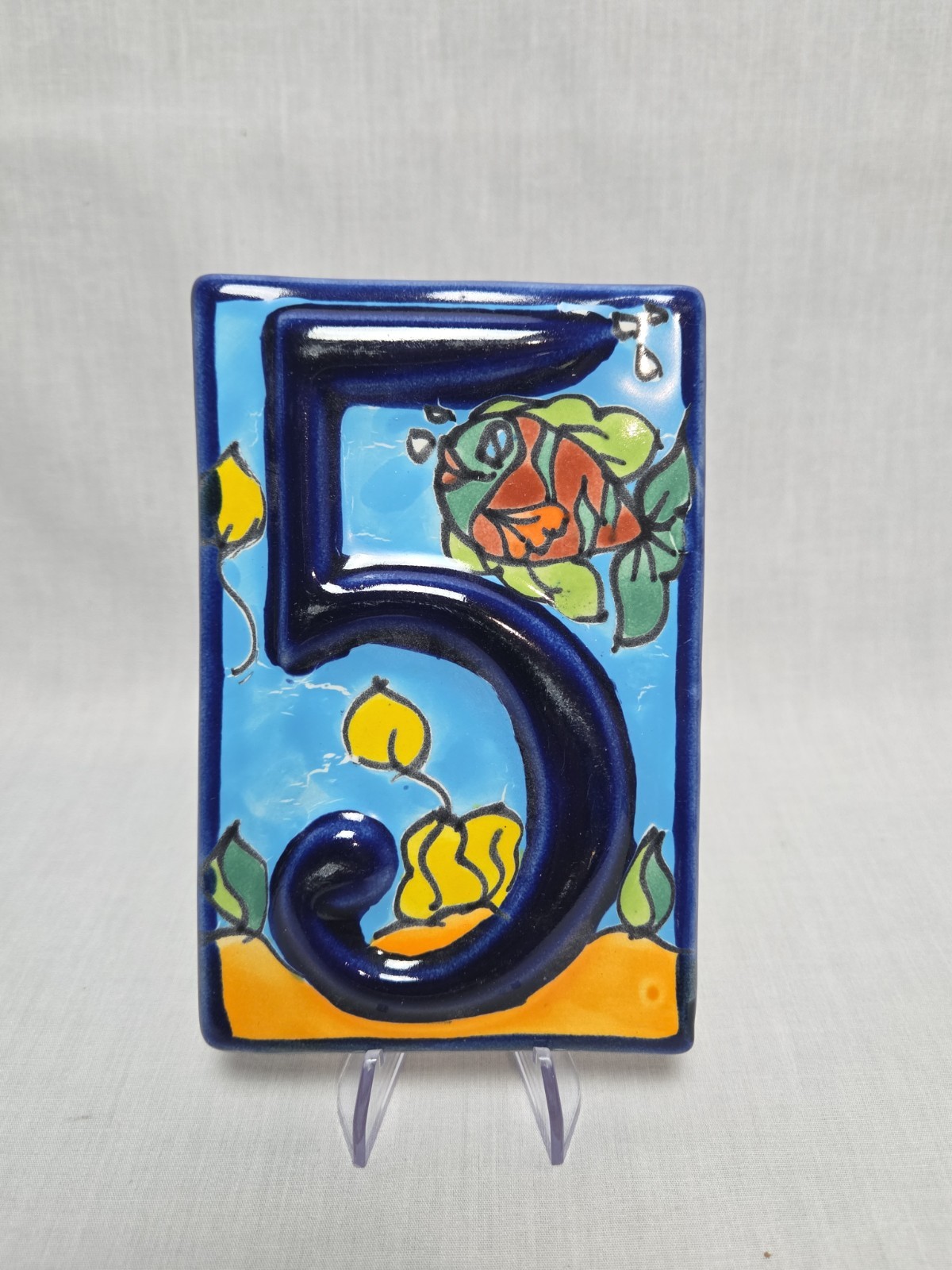 House Numbers #5 Ceramic Tile Mexican Wall Art Fish 5.5″x3.5″