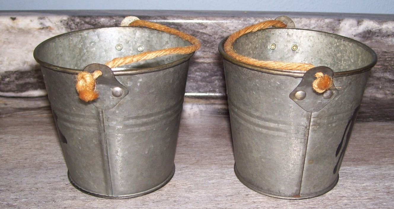 Pair of Small 3.5 in. Tall Galvanized Buckets Farmhouse Country Decor