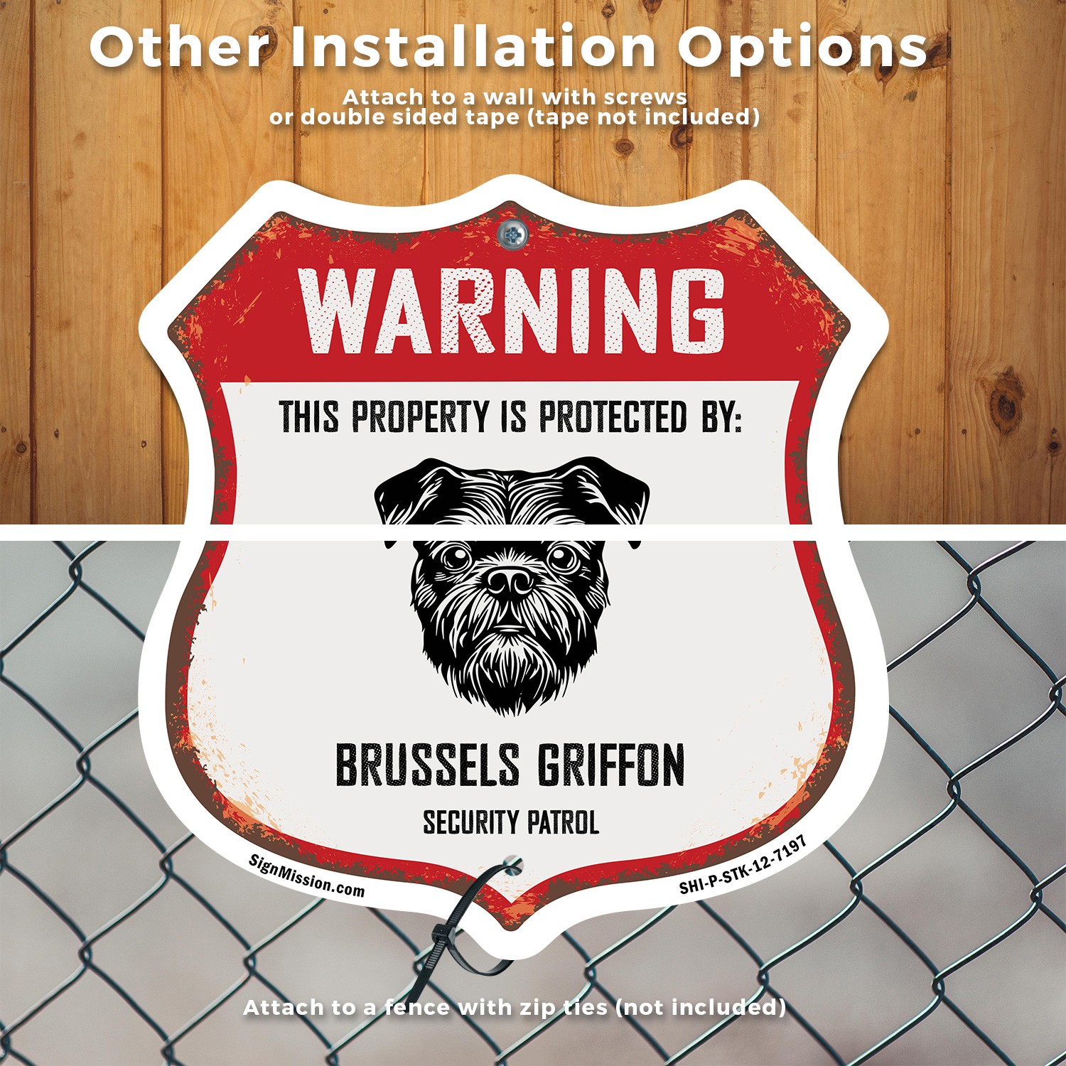 Warning Property Protected by Brussels Griffon Made in t Shield Sign With Stake