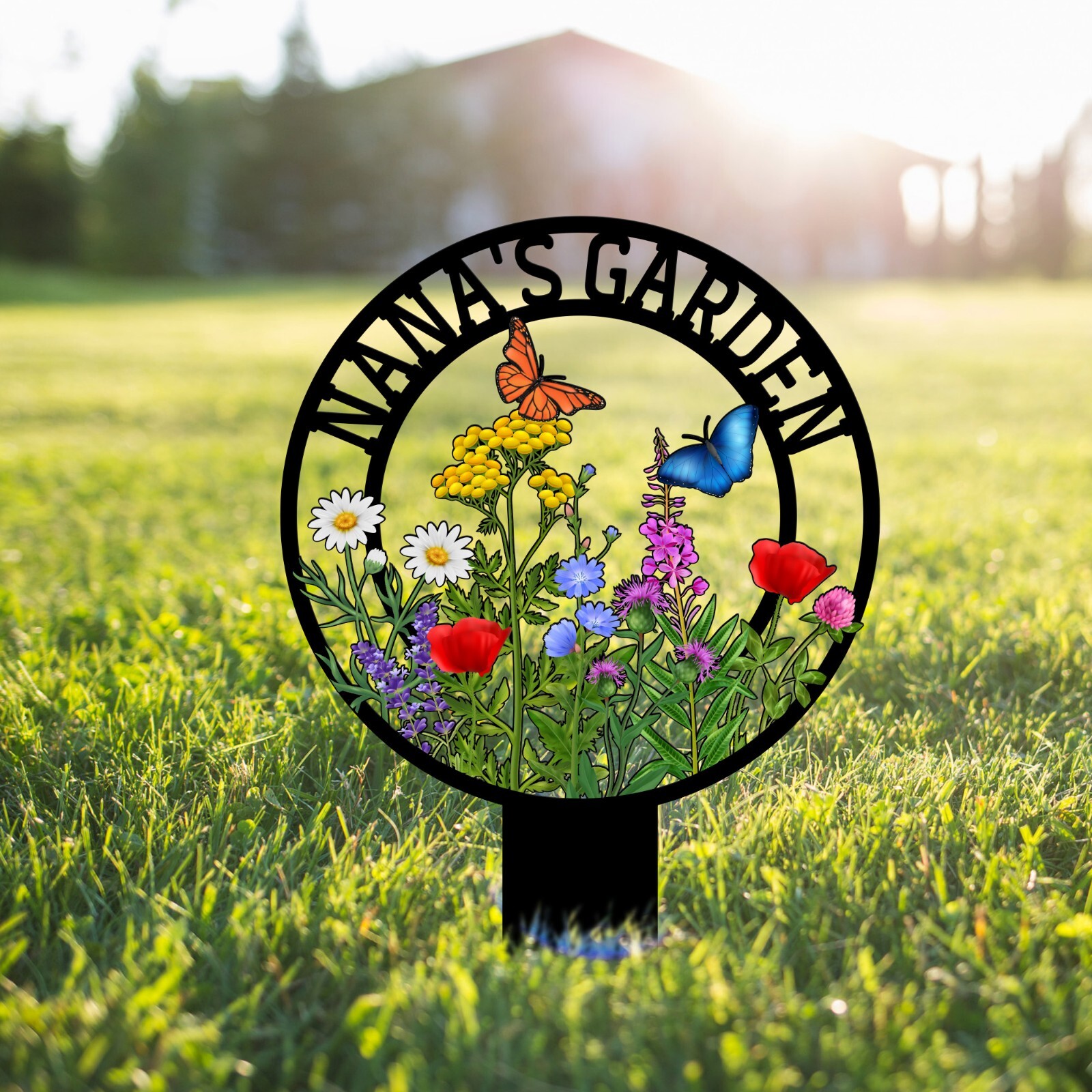 Garden Metal Sign With Stakes, Custom Garden Name Sign, Garden Flower Sign