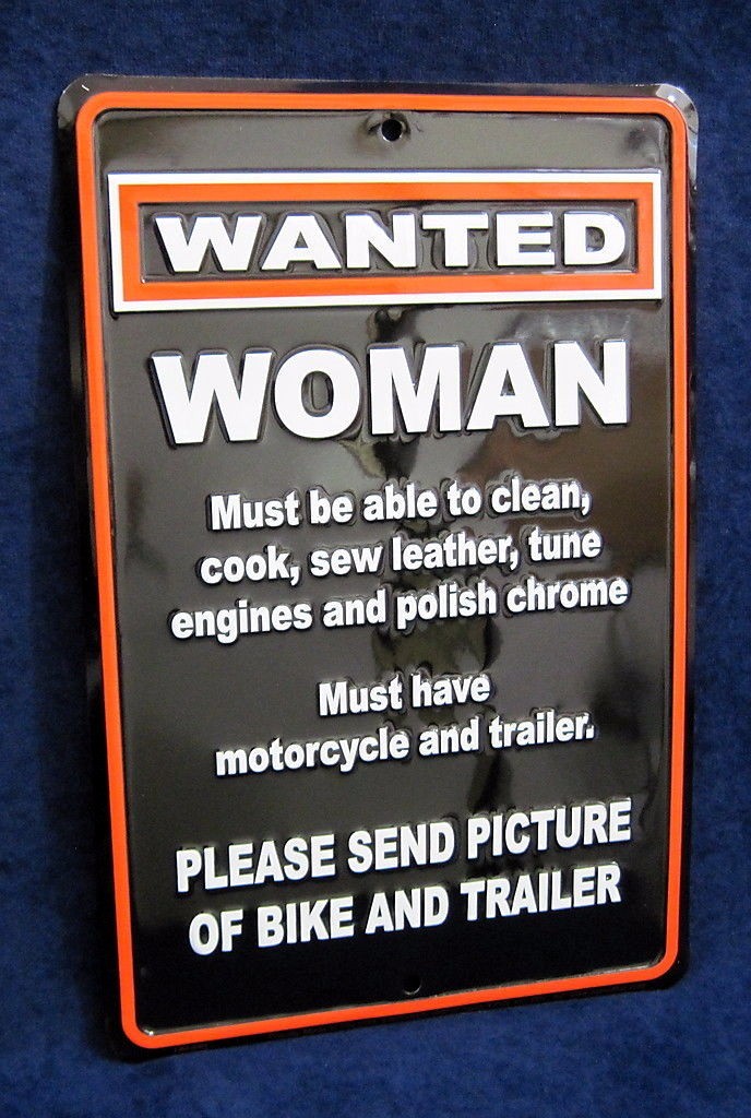 WANTED WOMAN with Motorcycle -*US MADE* Embossed Sign -Man Cave Garage Bar Decor