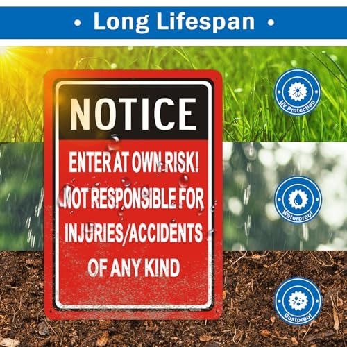 Enter At Your Own Risk Sign – 14×10″ Rust-Free Aluminum Warning Signs, 2 Pack