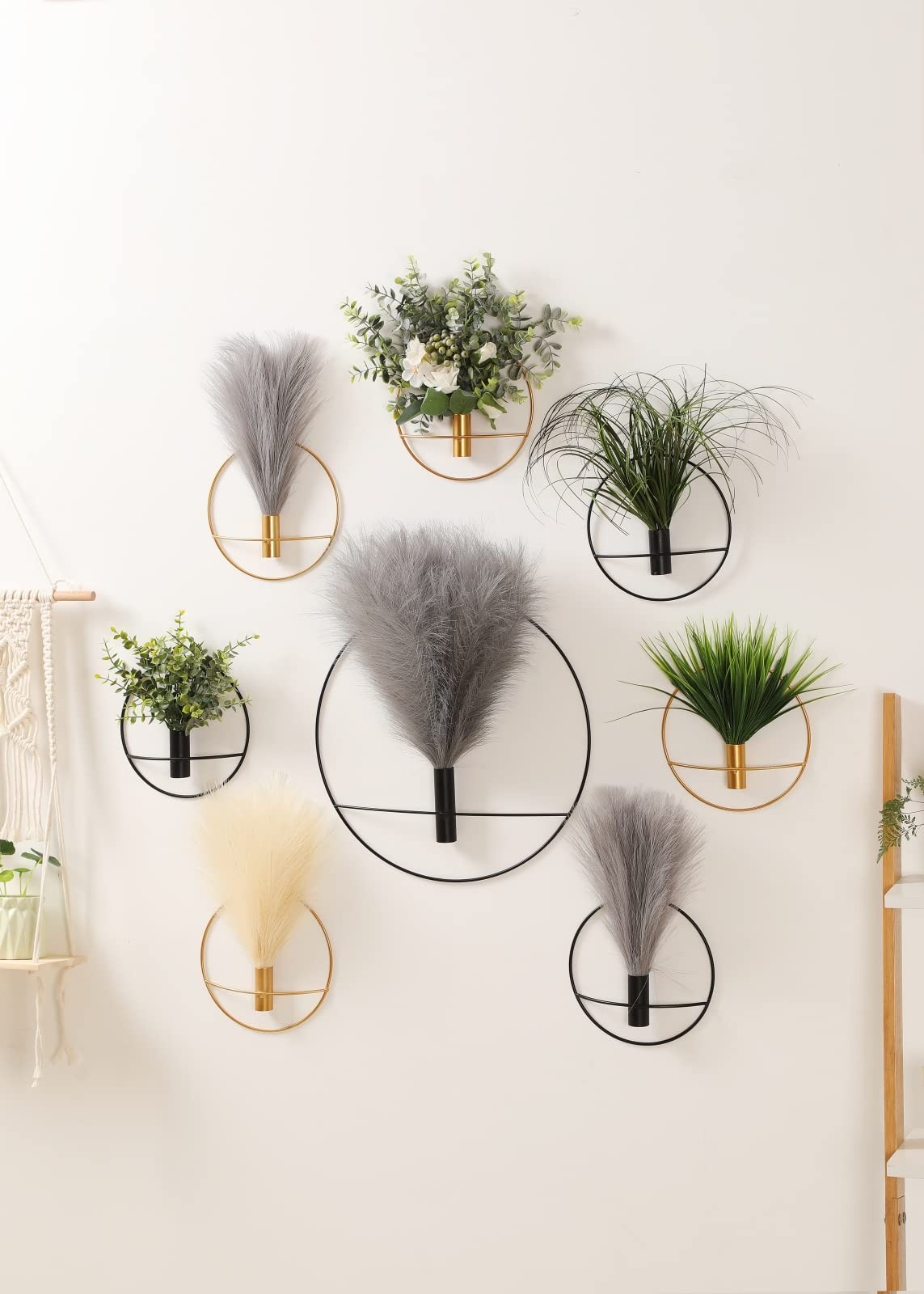 Boho Wall Decor, Wall-Mounted Metal Art, Hanging Artificial Pampas Display, L…