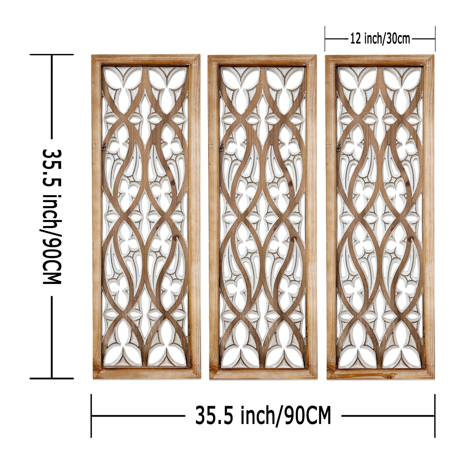 Boho Hand-Carved Ornate Geometric Wood Wall Art Panels, Set of 3