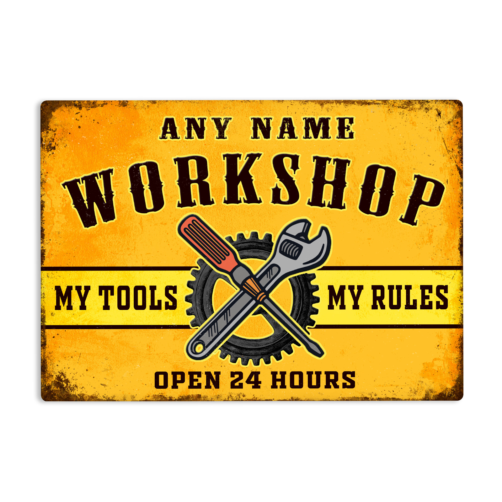 WORKSHOP PERSONALISED Retro Metal Tin Sign Wall Plaque Name Garage Man Cave Shed
