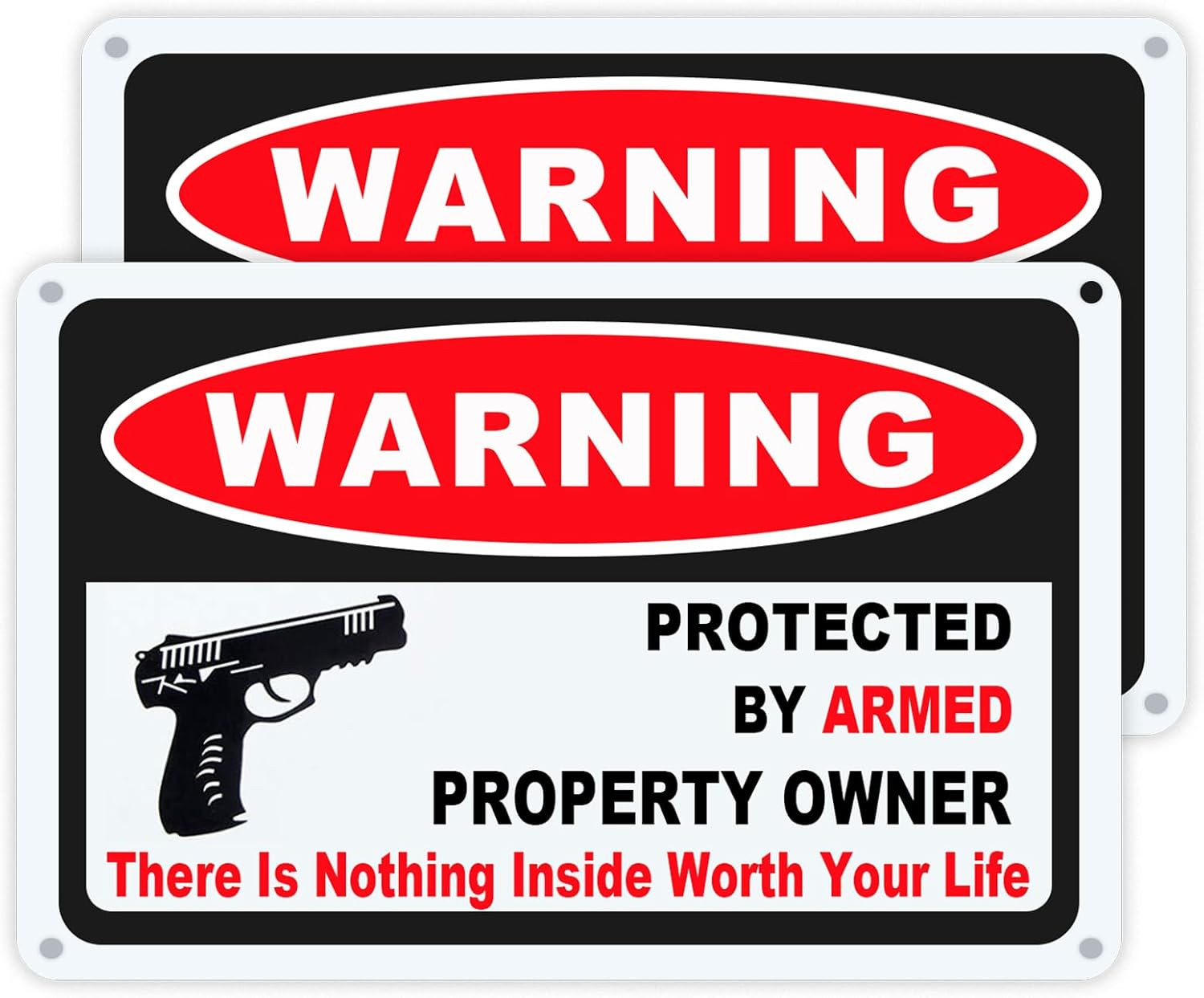 2 Pack Armed Property Warning Sign 10×7 Reflective Al. Wall Mount Home Protected