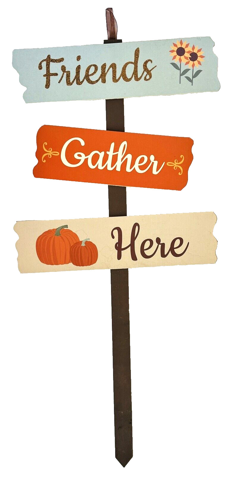 Harvest Thanksgiving Wall Sign 3 Panels Friends Gather Here 23.5 x 11 inches